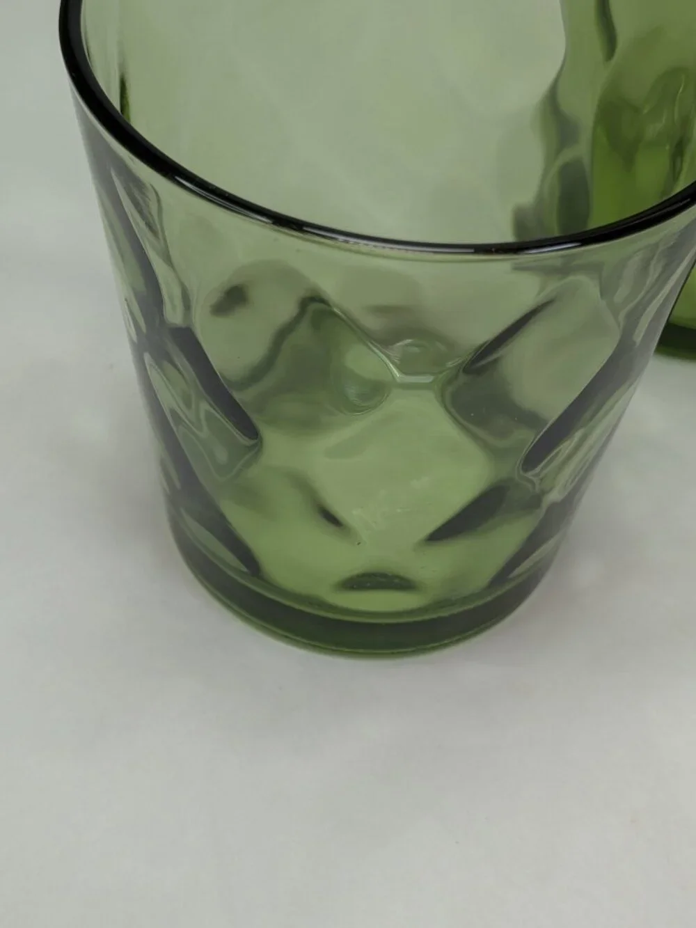 Vintage Indiana Glass Diamond Point Avocado Green Set of 6 - Pristine MCM